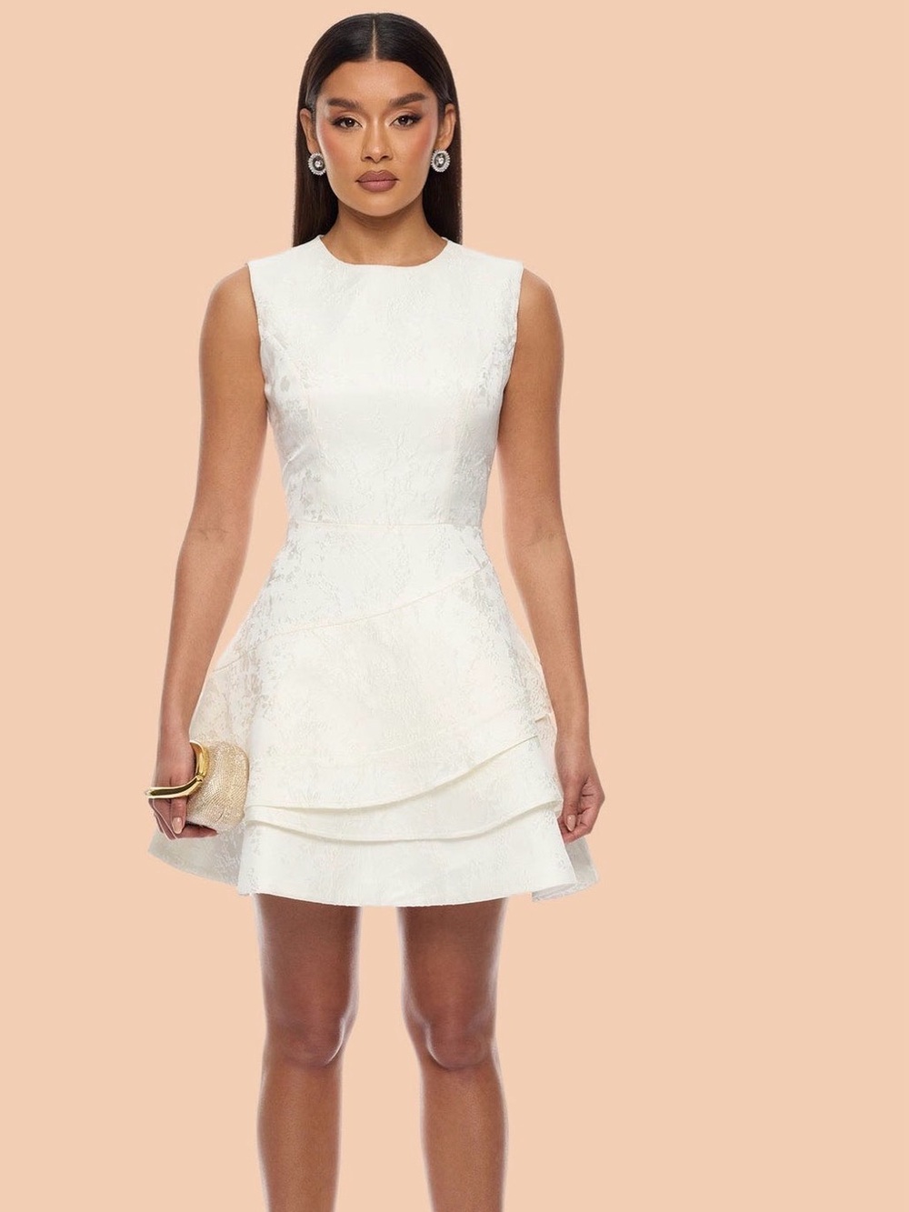 Elegant White Sleeveless Tiered Mini Dress